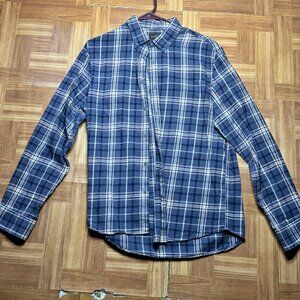 Black Brown 1826 Blue Plaid Button Down Shirt Mens Medium